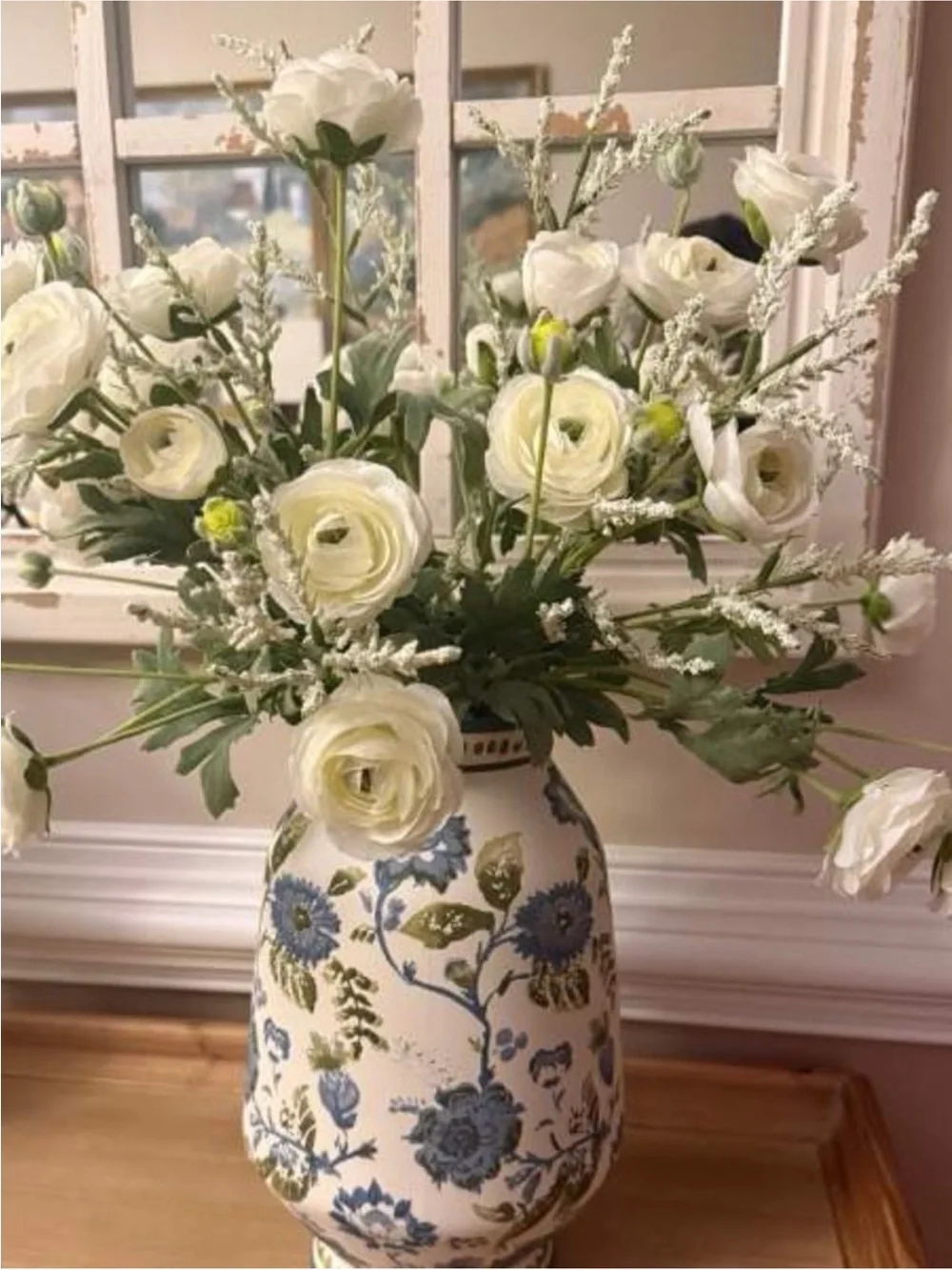 Tall Floral Painted Ceramic Vase Blue/Green - Threshold™